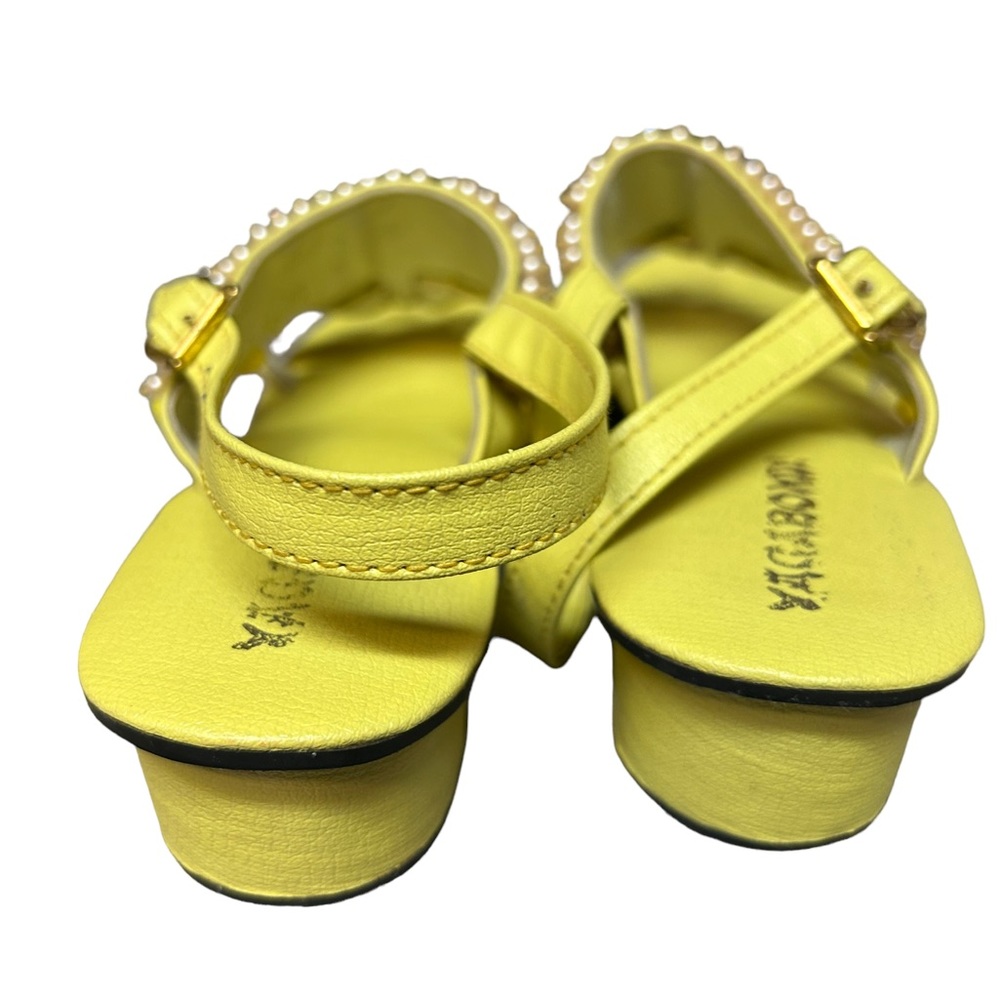 Vintage 1960s 1970s Vagabonds Pearl Beaded Satin Ball Sandal Heel Shoes Yellow 6 - Picture 4 of 6